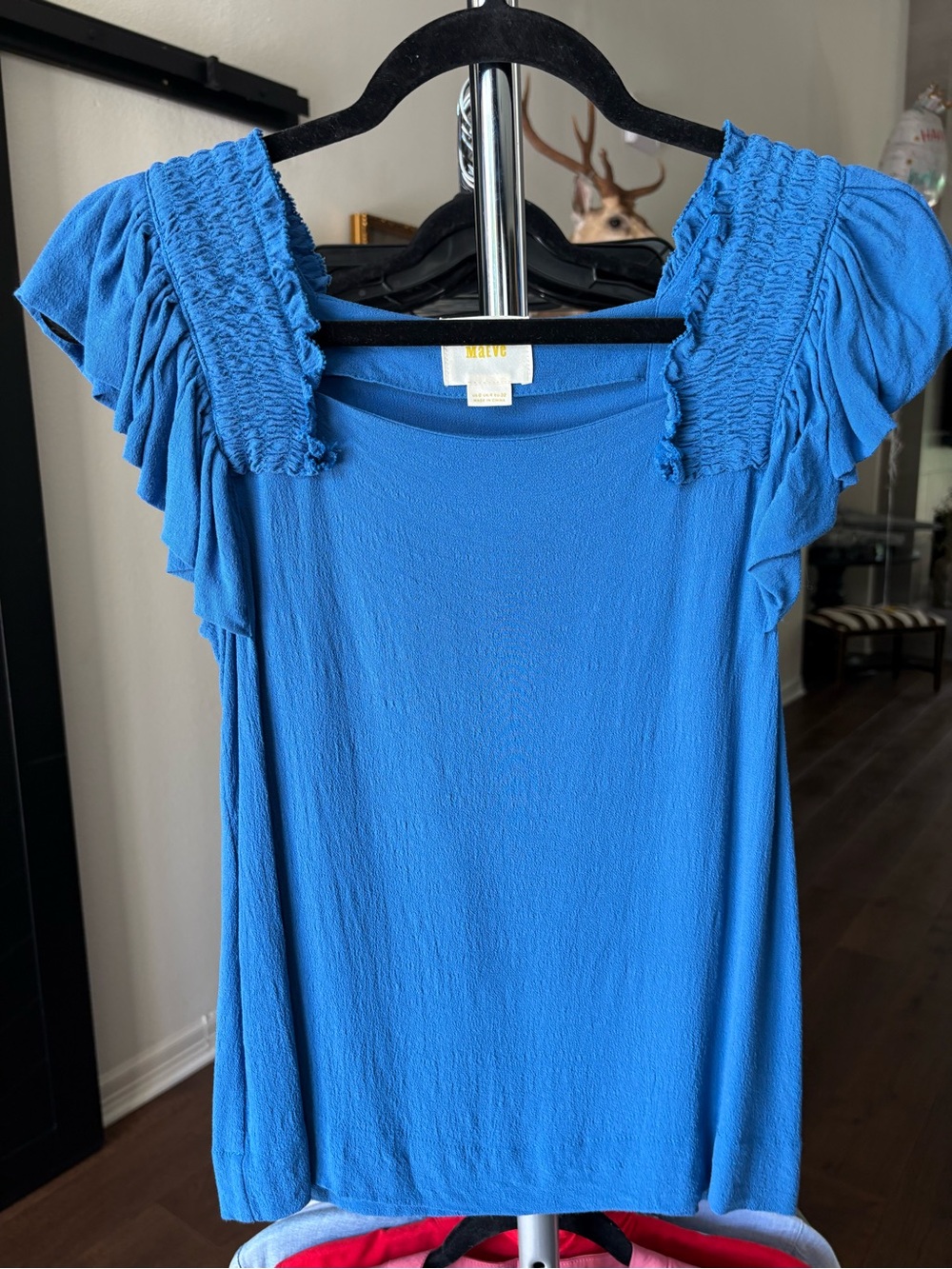 Maeve Royal Blue Smocked Ruffle Sleeve Tee